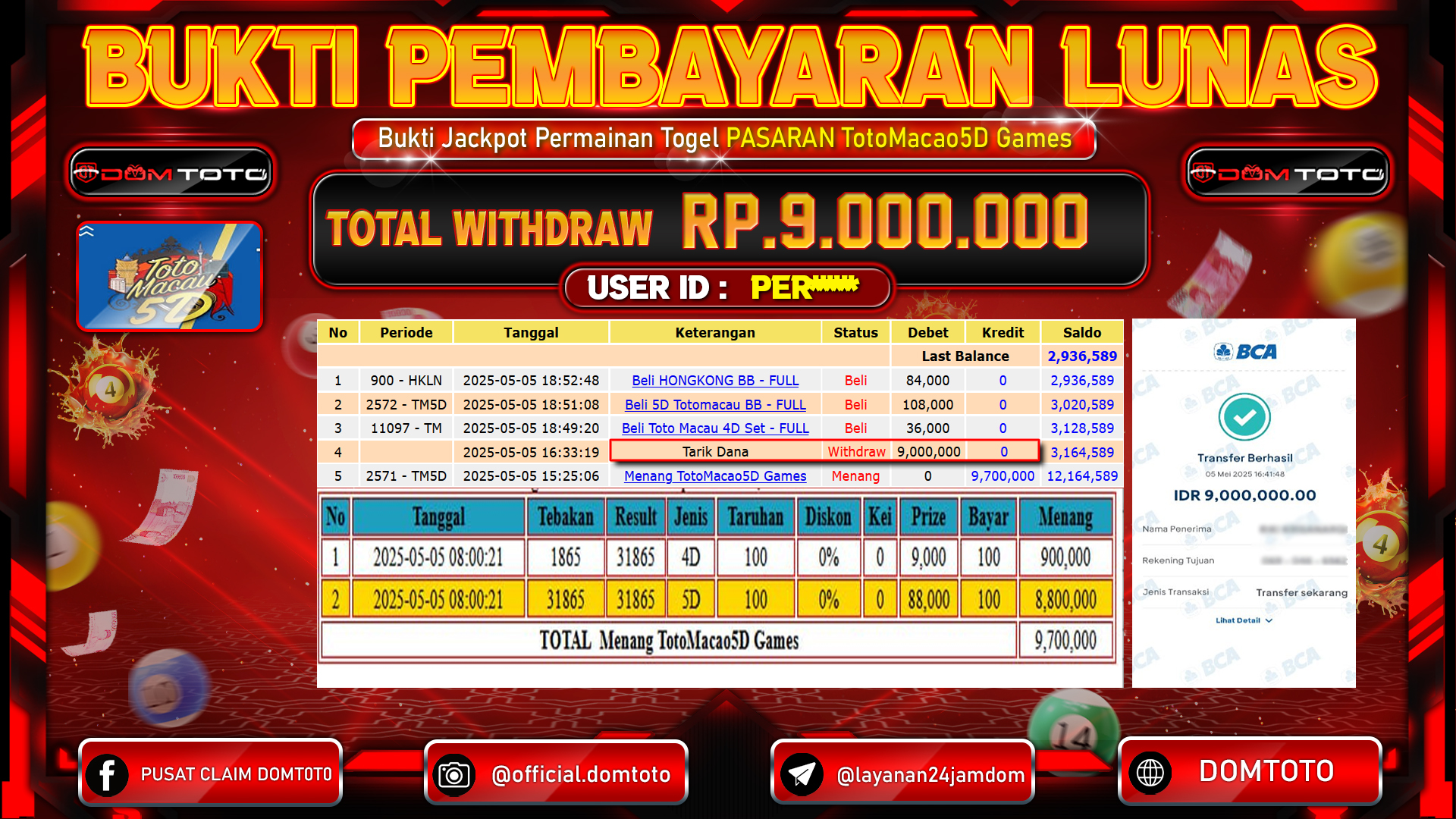 JACKPOT TOGEL PASARAN TOTOMACAU 5D 05  MEI 2025